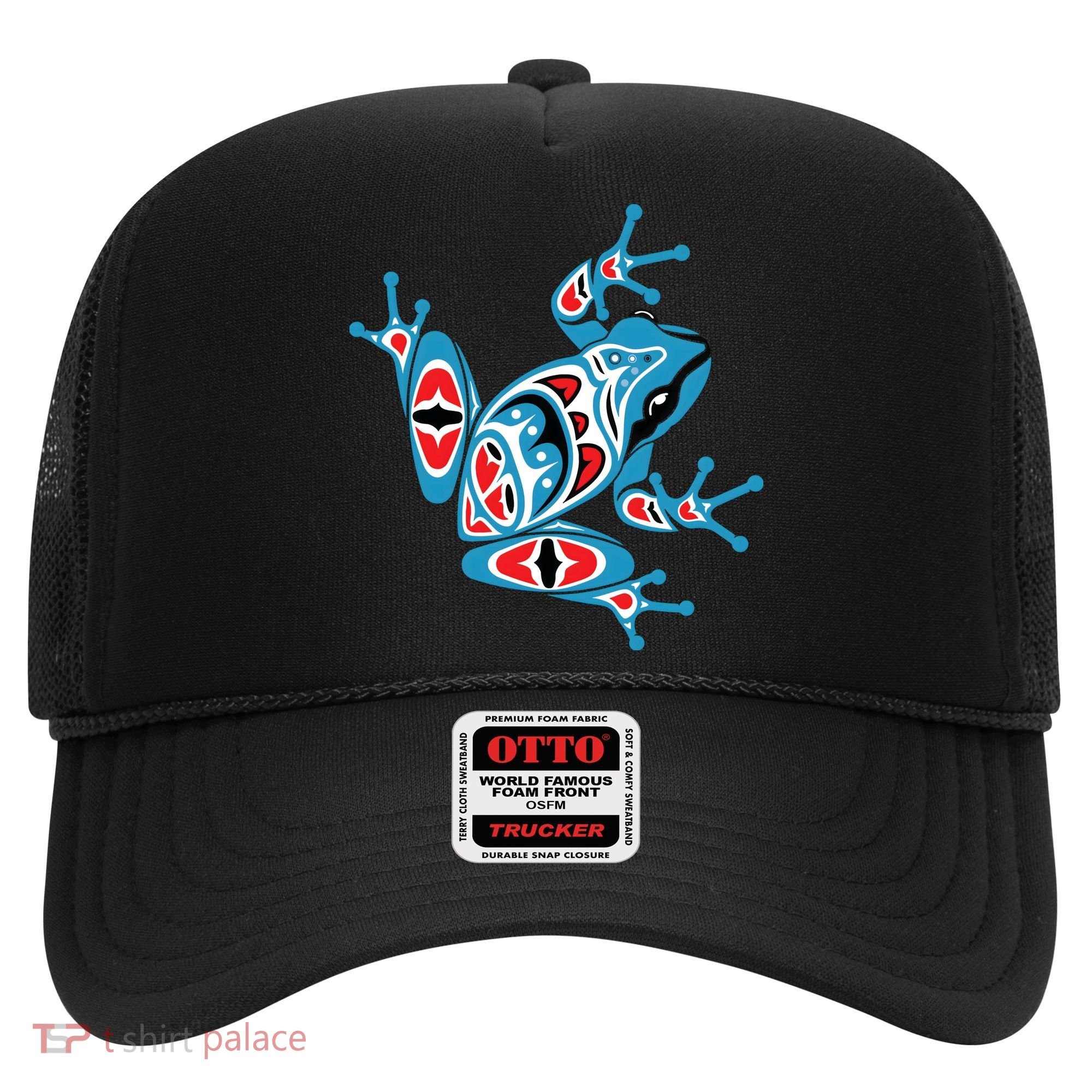 Frog Pacific Northwest Native American Indian Style Blue Red Hat
