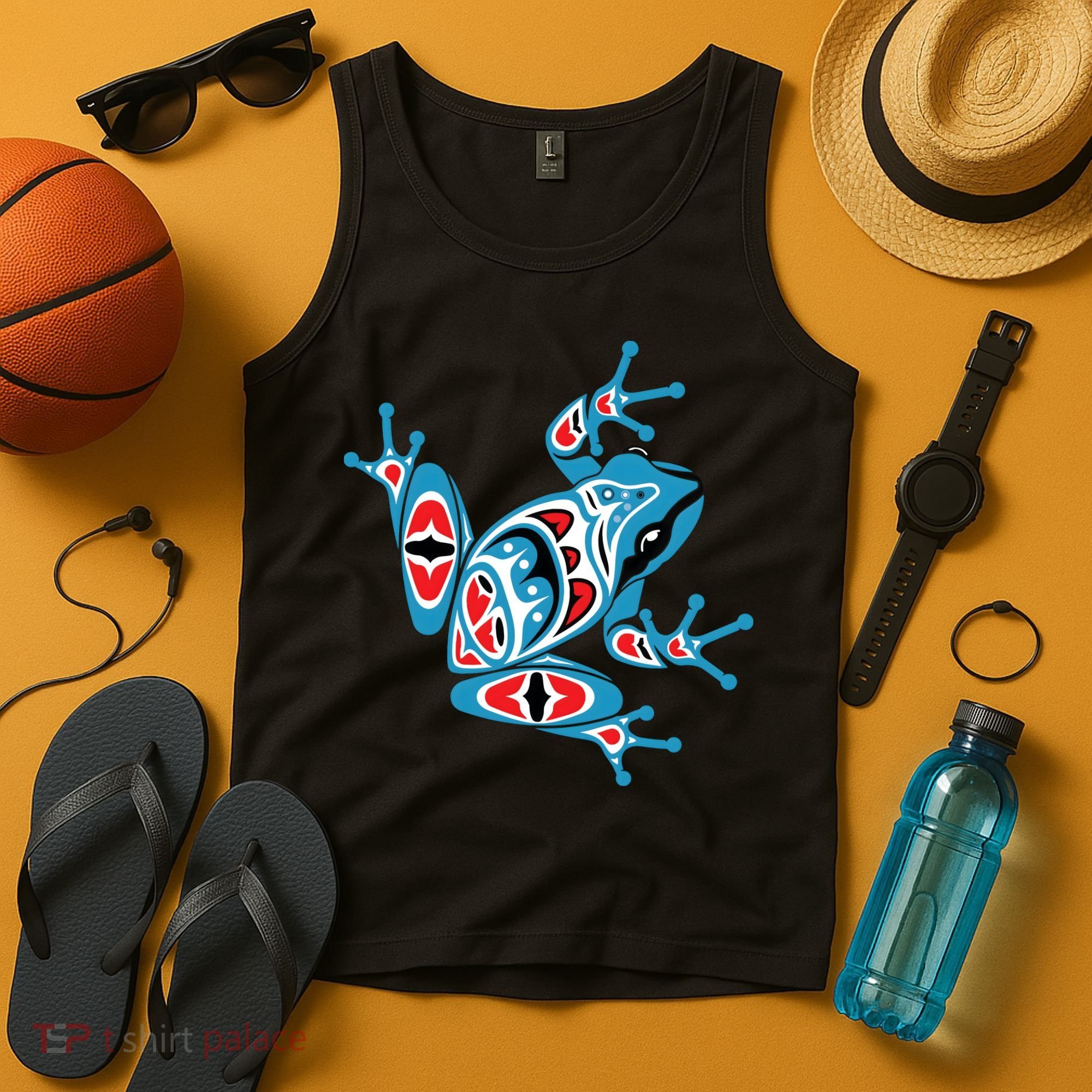 Frog Pacific Northwest Native American Indian Style Blue Red Tank Top