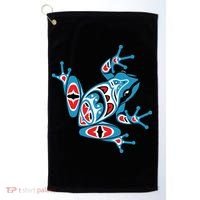 Frog Pacific Northwest Native American Indian Style Blue Red Golf Towel thumb 0