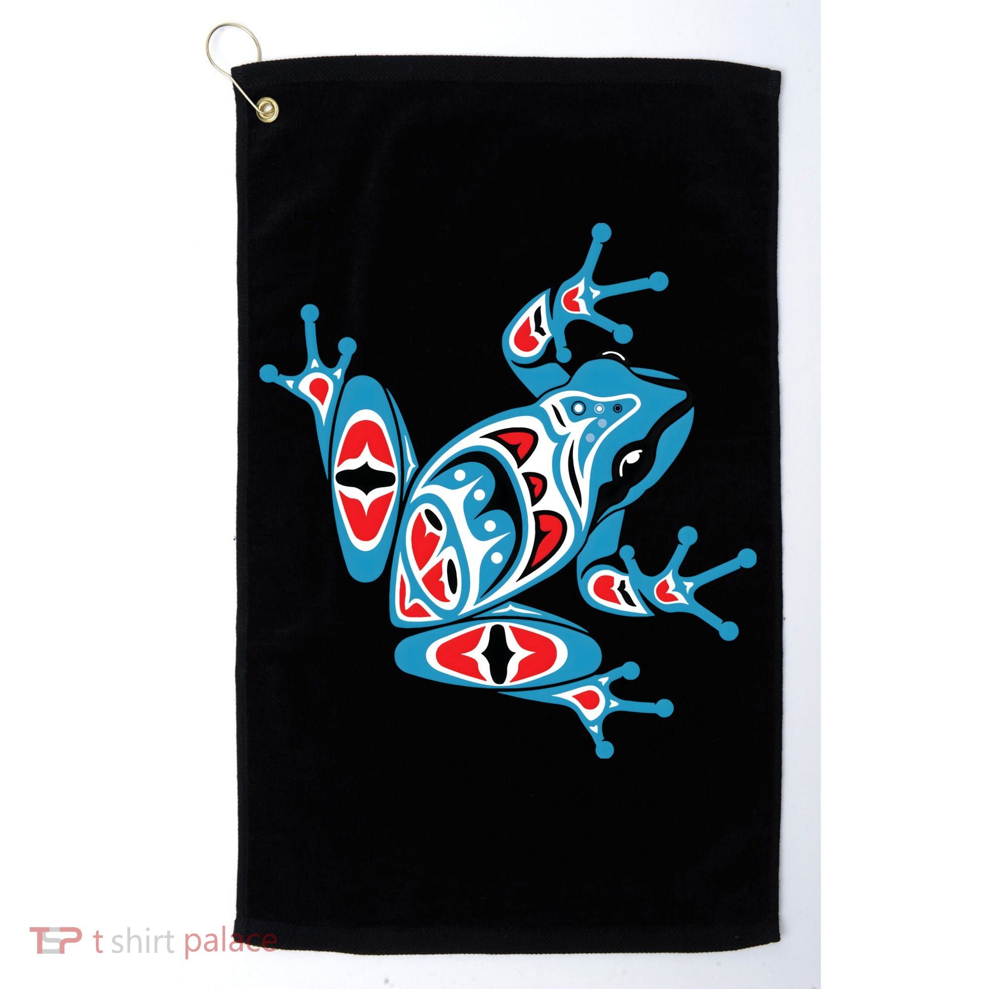 Frog Pacific Northwest Native American Indian Style Blue Red Golf Towel