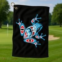 Frog Pacific Northwest Native American Indian Style Blue Red Golf Towel thumb 1