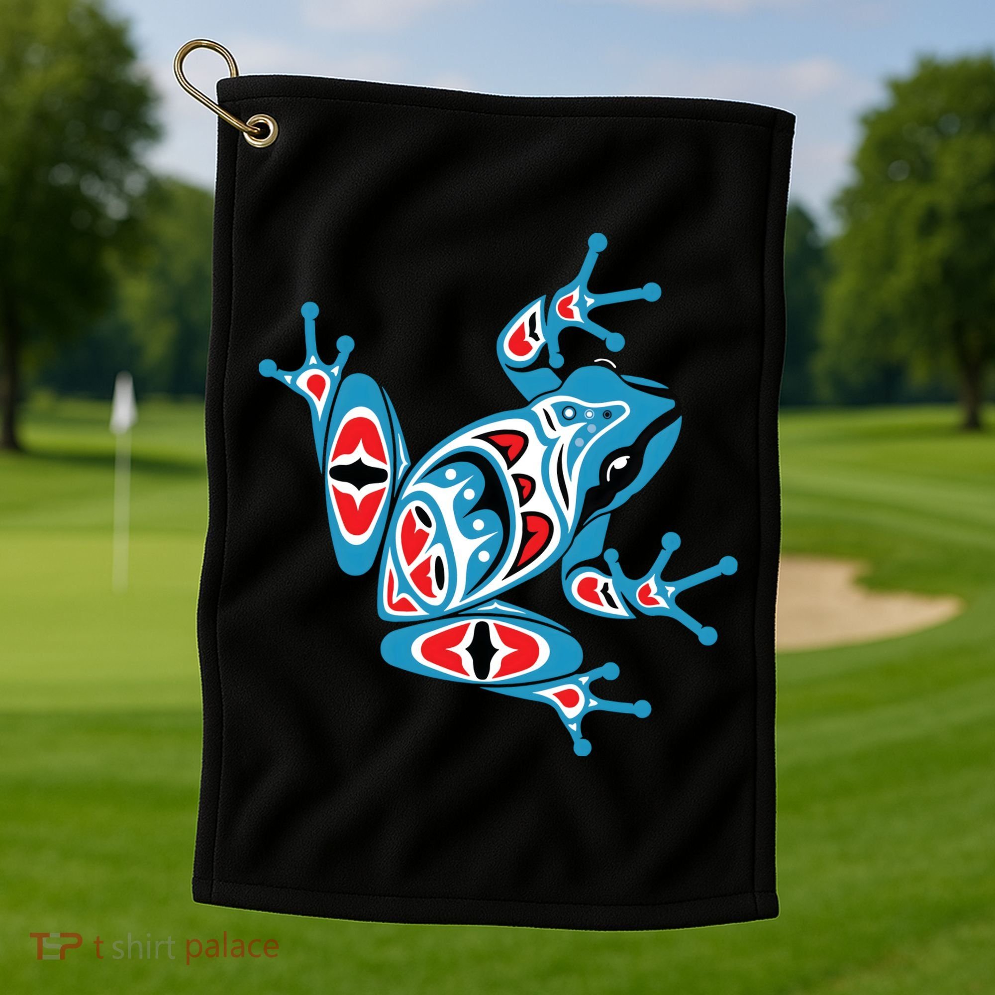 Frog Pacific Northwest Native American Indian Style Blue Red Golf Towel