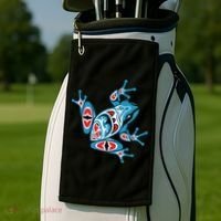 Frog Pacific Northwest Native American Indian Style Blue Red Golf Towel thumb 2