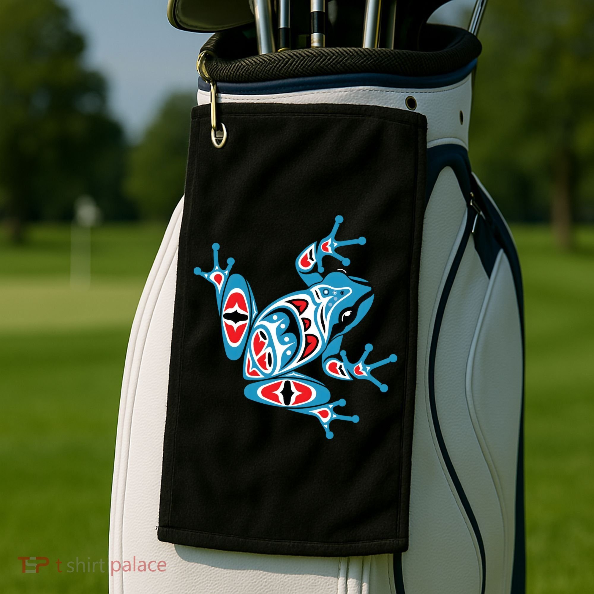Frog Pacific Northwest Native American Indian Style Blue Red Golf Towel