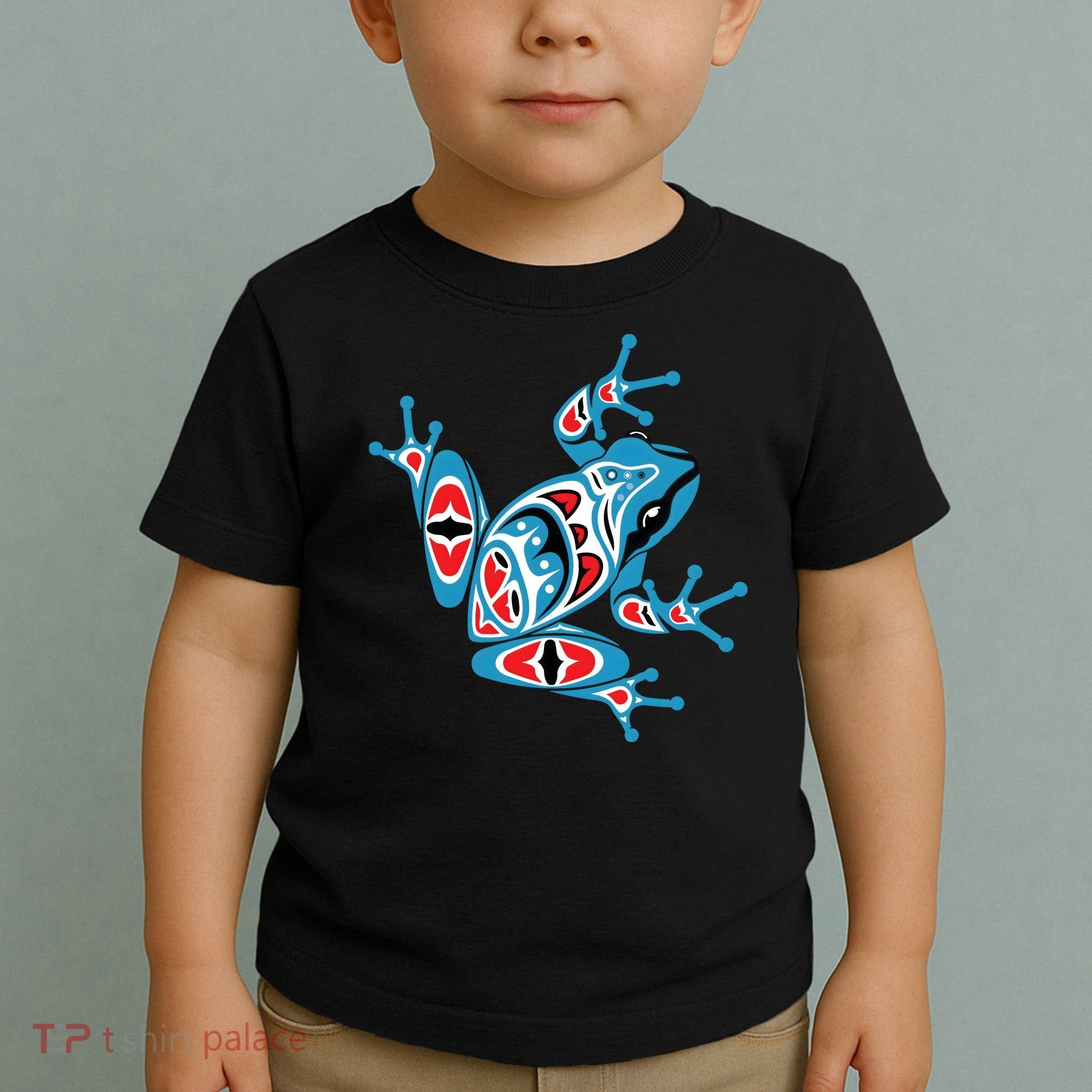 Frog Pacific Northwest Native American Indian Style Blue Red Toddler T-Shirt