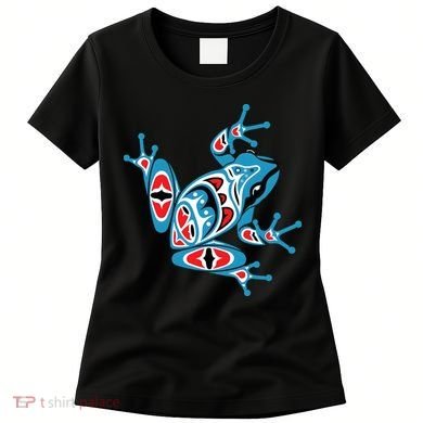 Frog Pacific Northwest Native American Indian Style Blue Red Women's T-Shirt