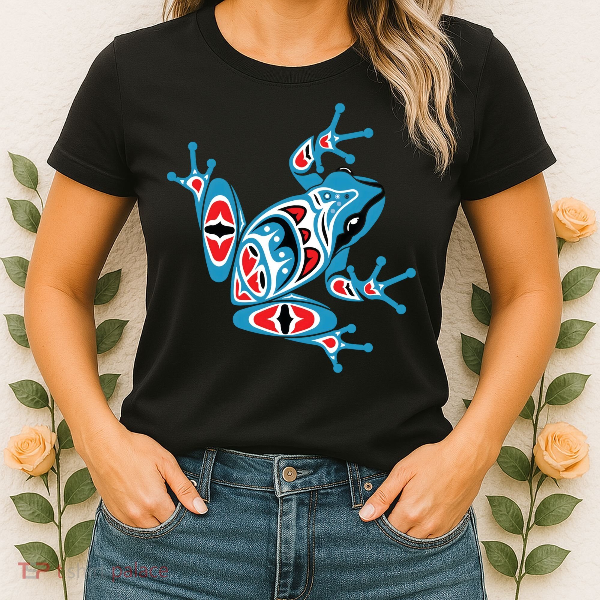 Frog Pacific Northwest Native American Indian Style Blue Red Women's T-Shirt