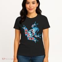 Frog Pacific Northwest Native American Indian Style Blue Red Women's T-Shirt thumb 4