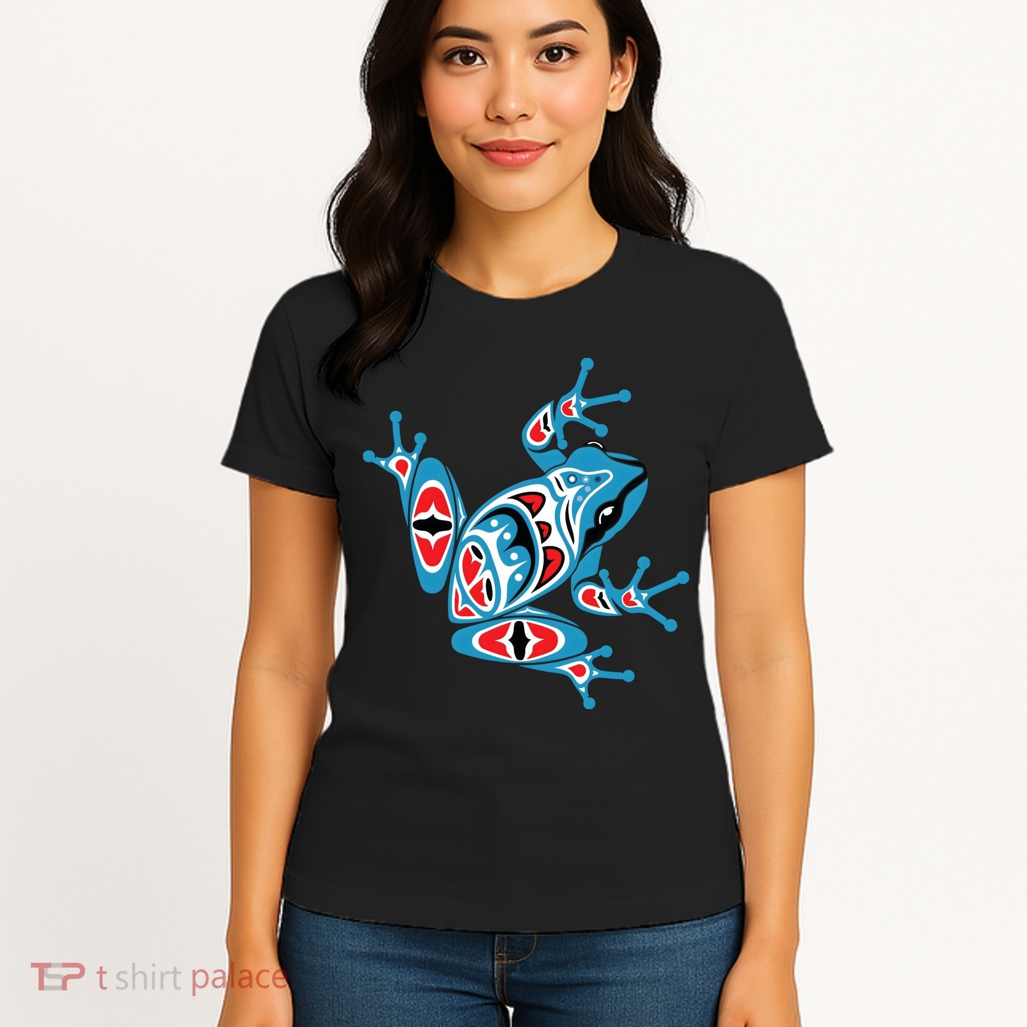 Frog Pacific Northwest Native American Indian Style Blue Red Women's T-Shirt
