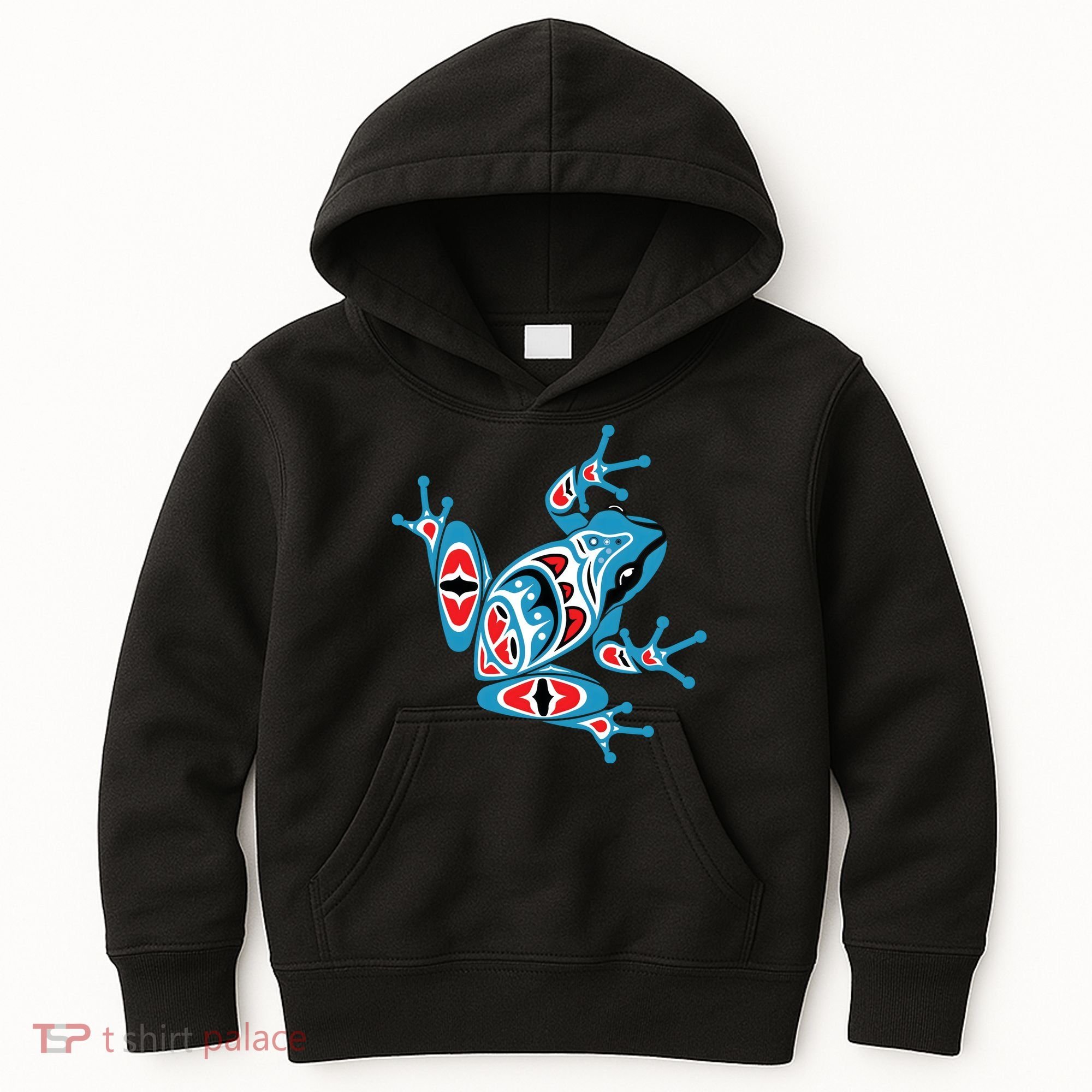 Frog Pacific Northwest Native American Indian Style Blue Red Kids Hoodie