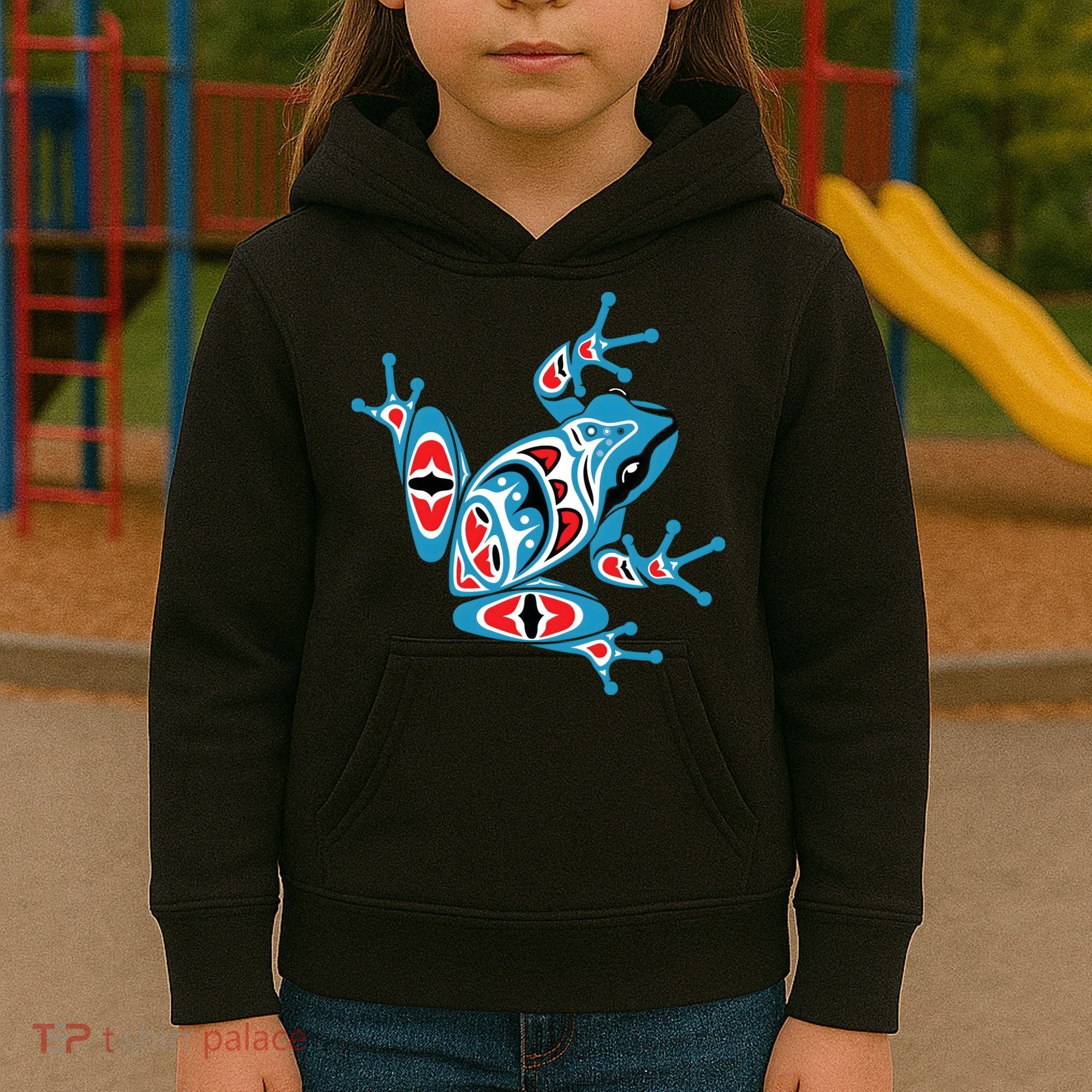 Frog Pacific Northwest Native American Indian Style Blue Red Kids Hoodie