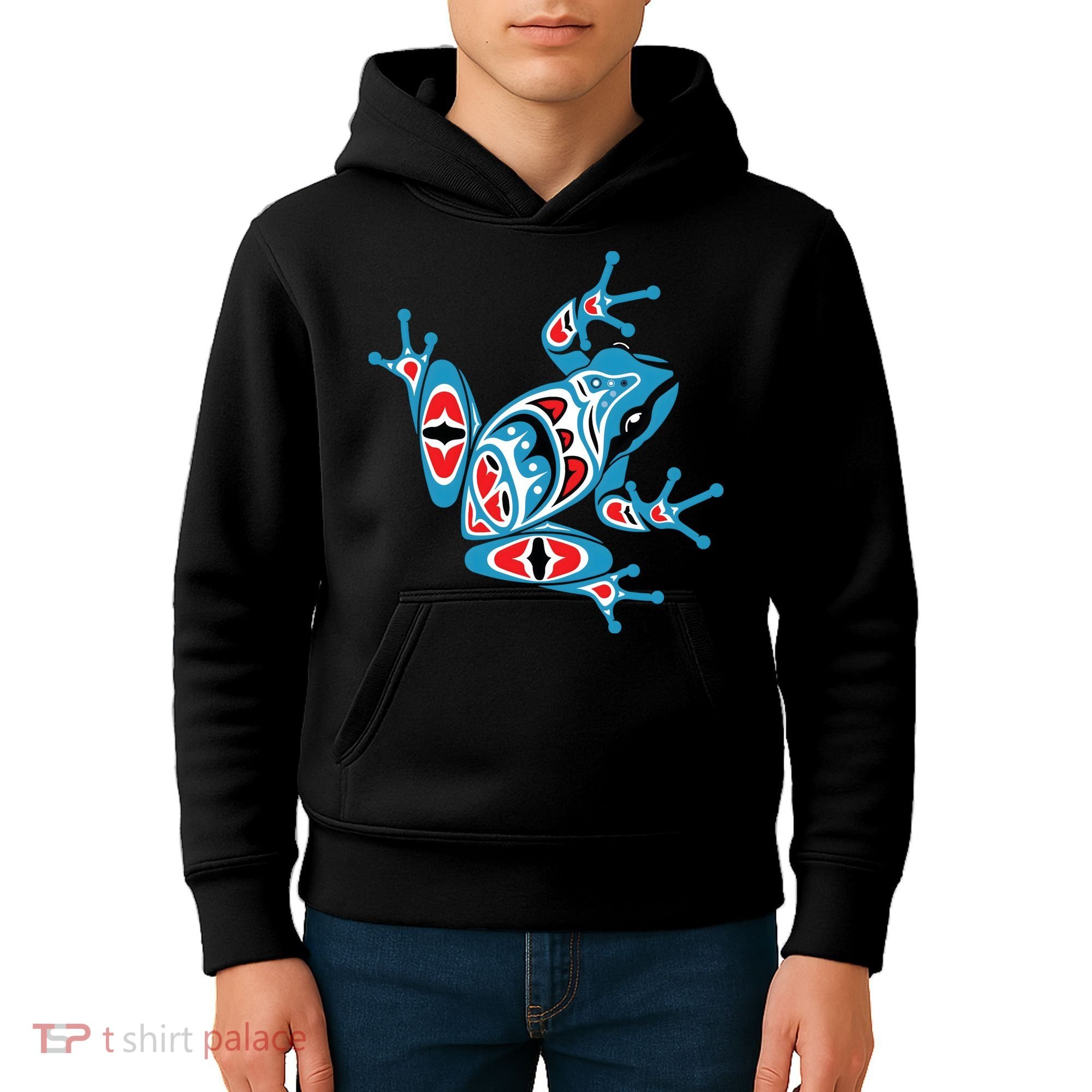 Frog Pacific Northwest Native American Indian Style Blue Red Kids Hoodie