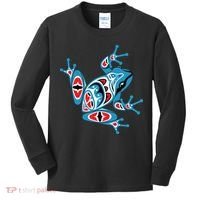 Frog Pacific Northwest Native American Indian Style Blue Red Kids Long Sleeve Shirt thumb 0
