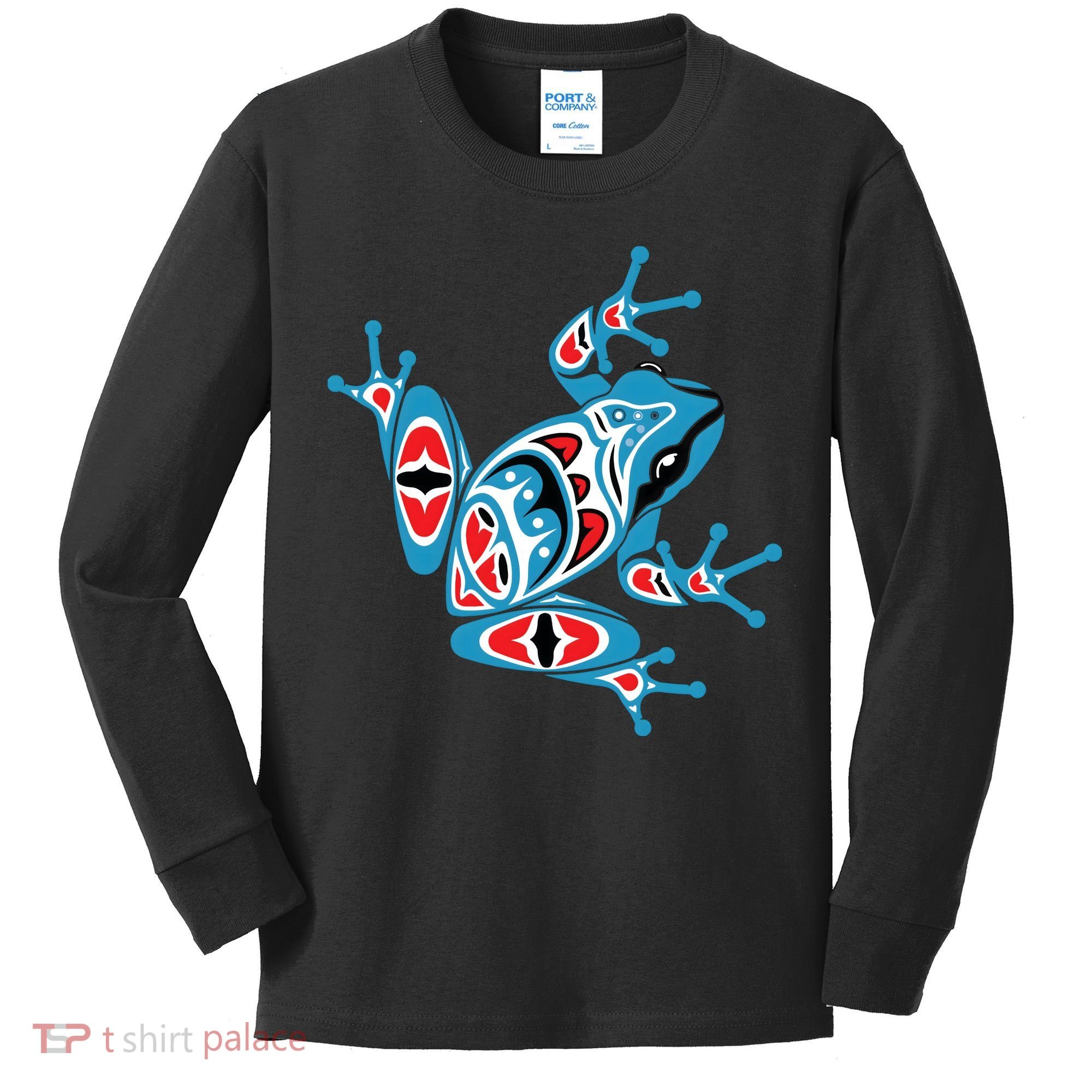 Frog Pacific Northwest Native American Indian Style Blue Red Kids Long Sleeve Shirt