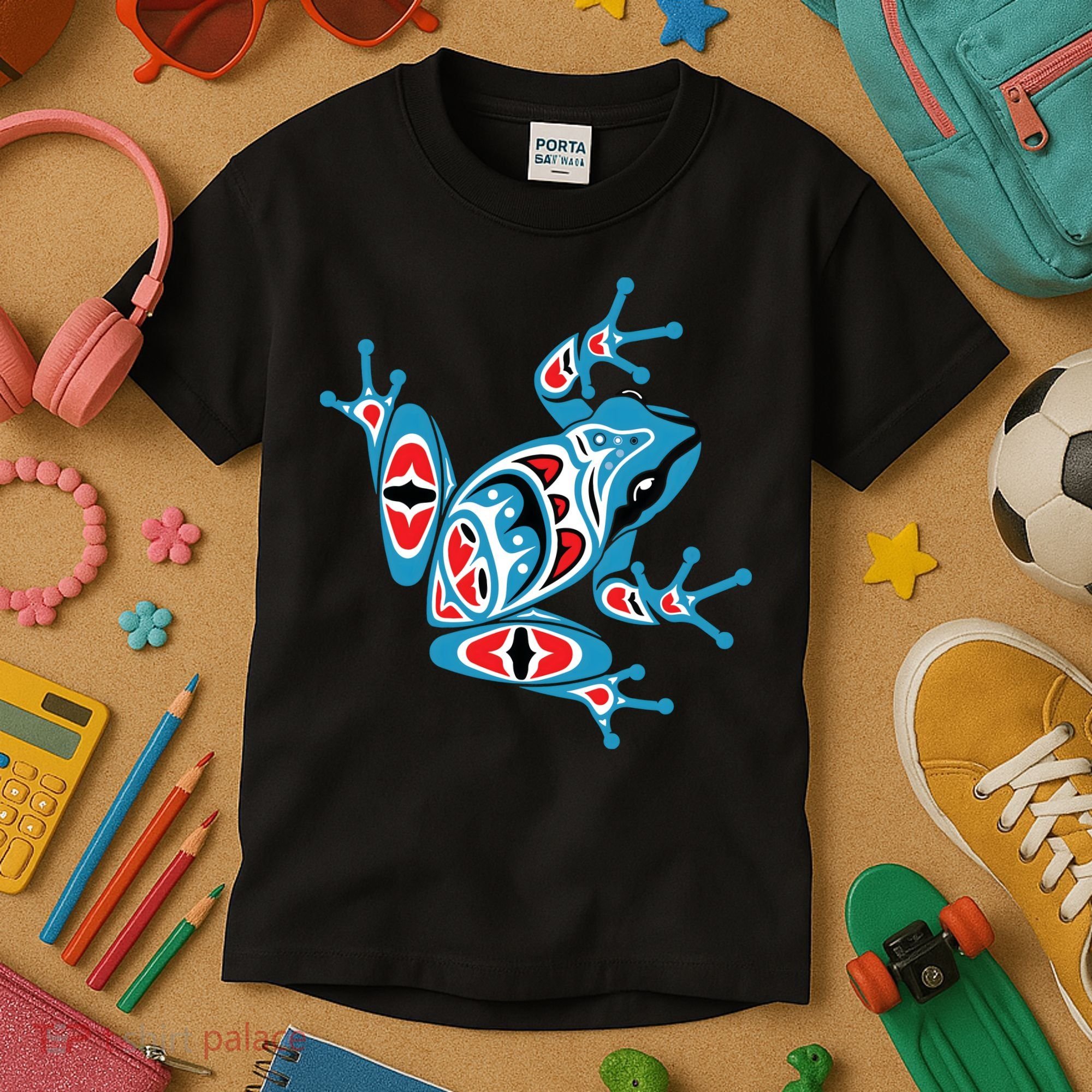 Frog Pacific Northwest Native American Indian Style Blue Red Kids T-Shirt