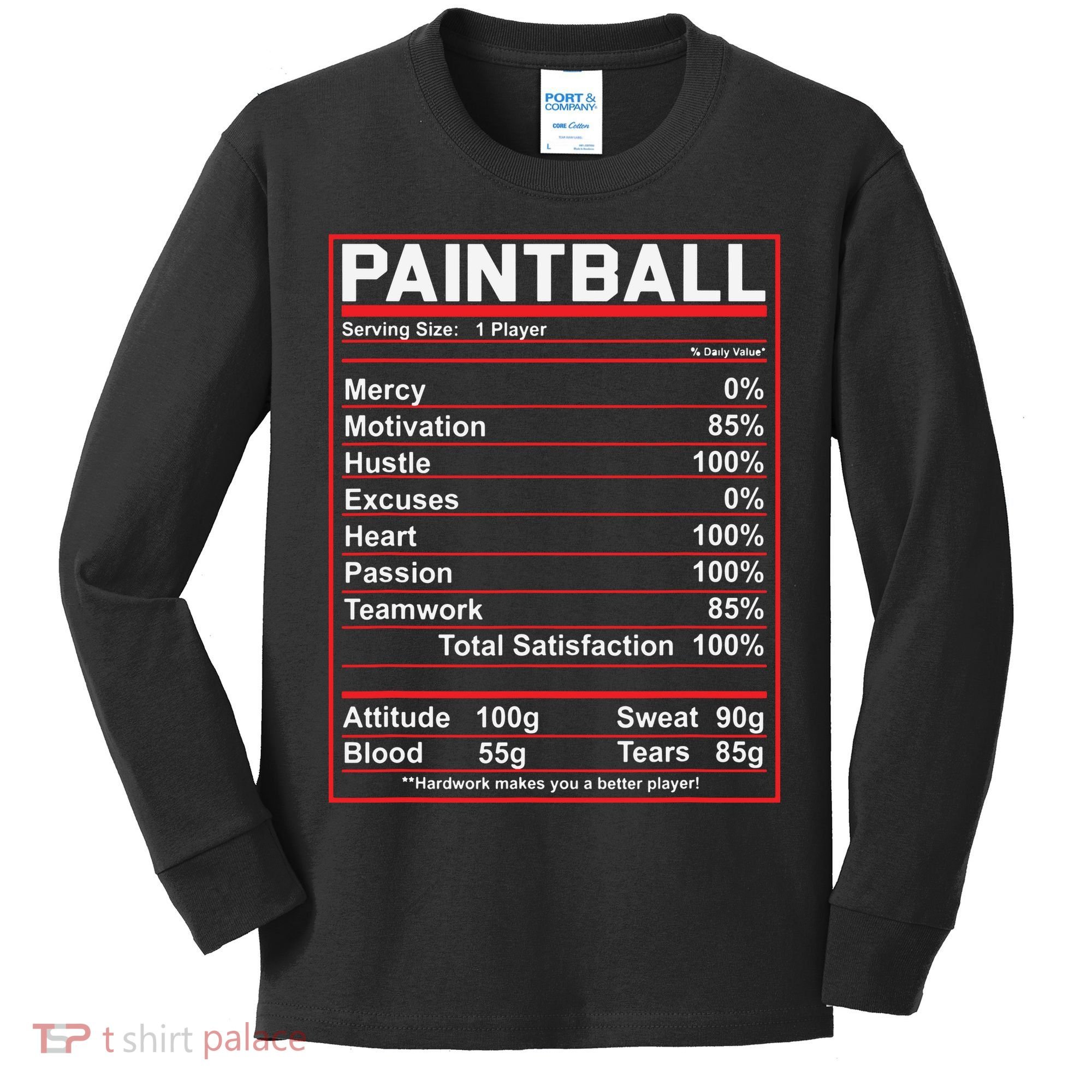 Funny Paintball Nutrition Facts Kids Long Sleeve Shirt