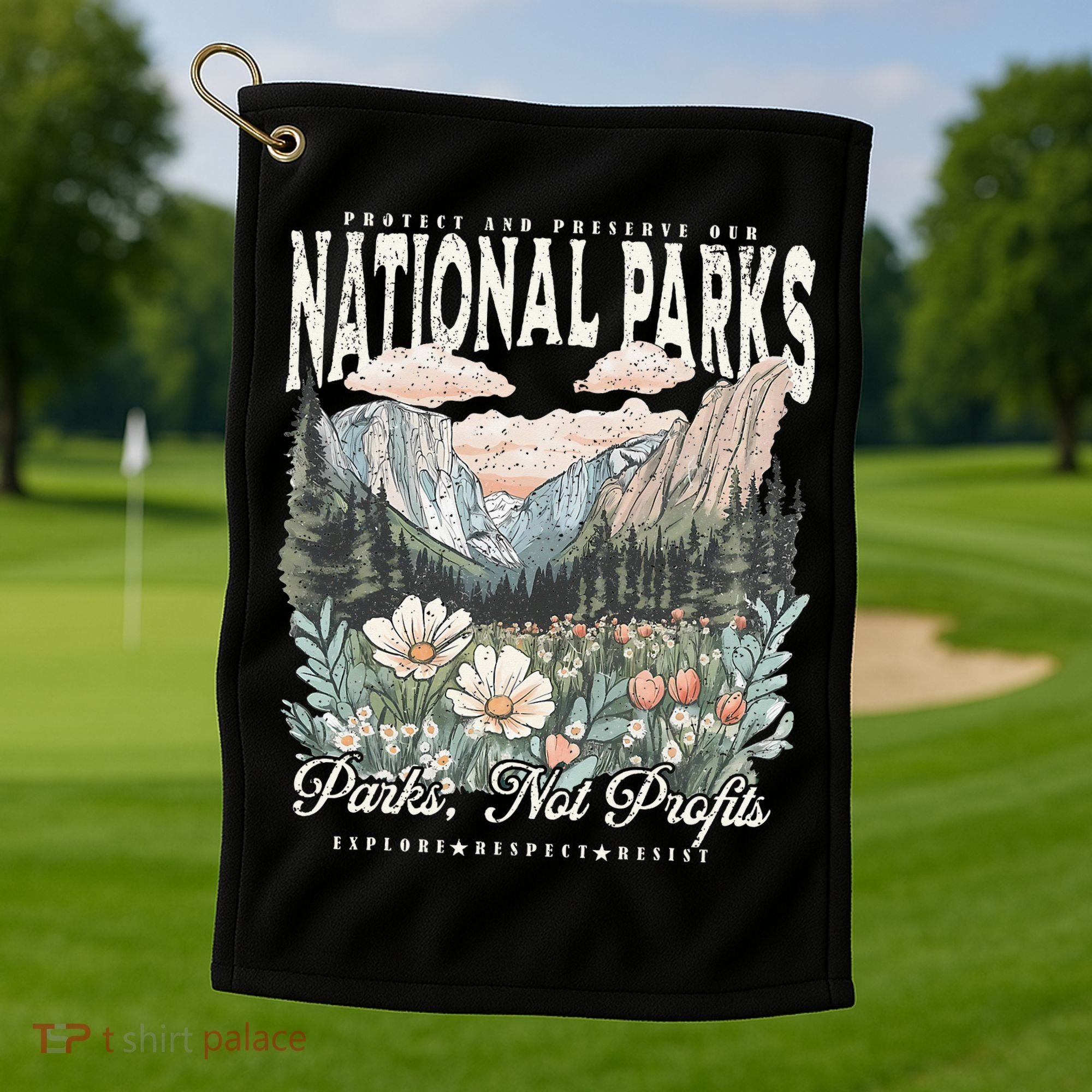Floral Protect Our National Parks Retro Nature Conservation Golf Towel