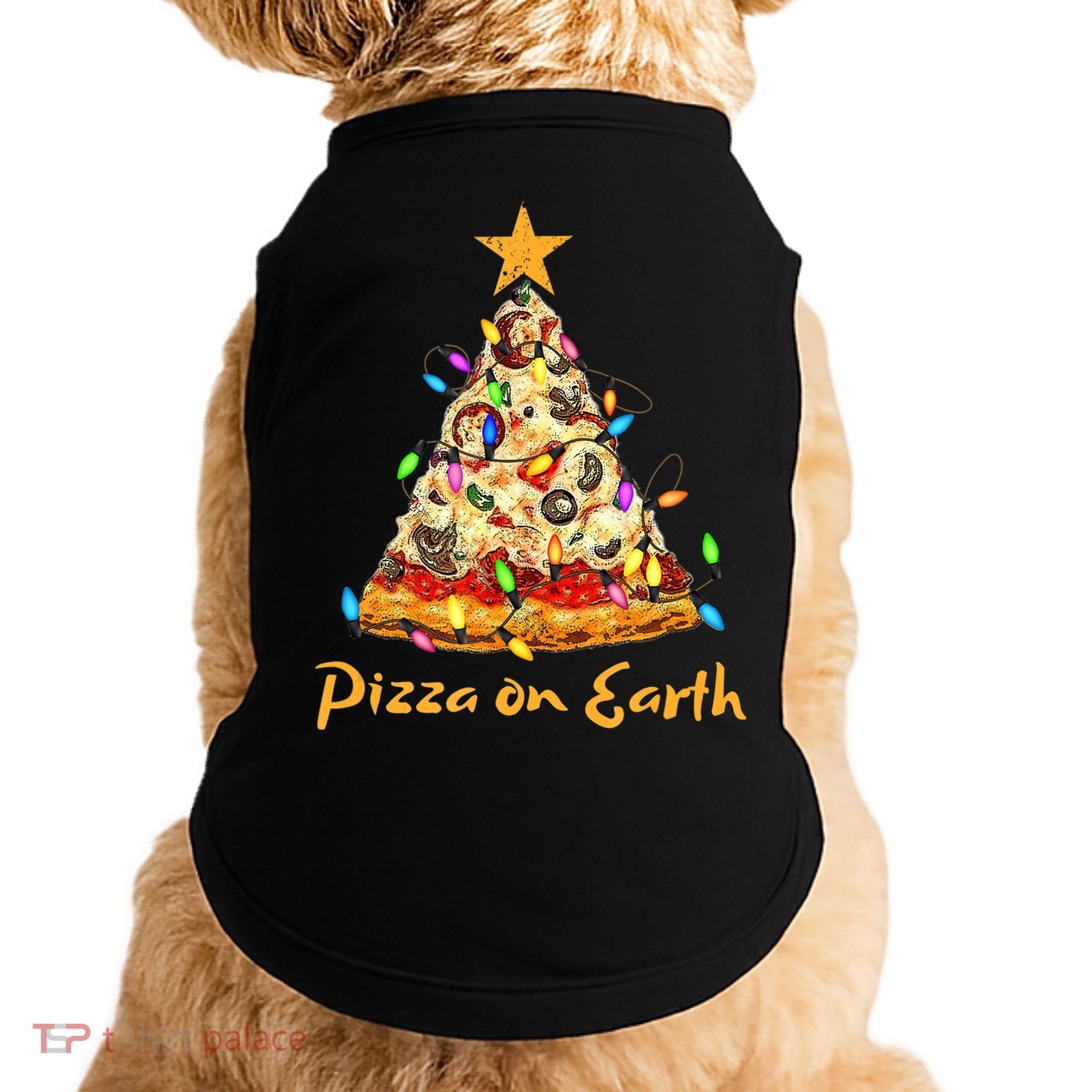 Funny Pizza On Earth Slice Christmas Tree With Lights Gift Doggie Tank