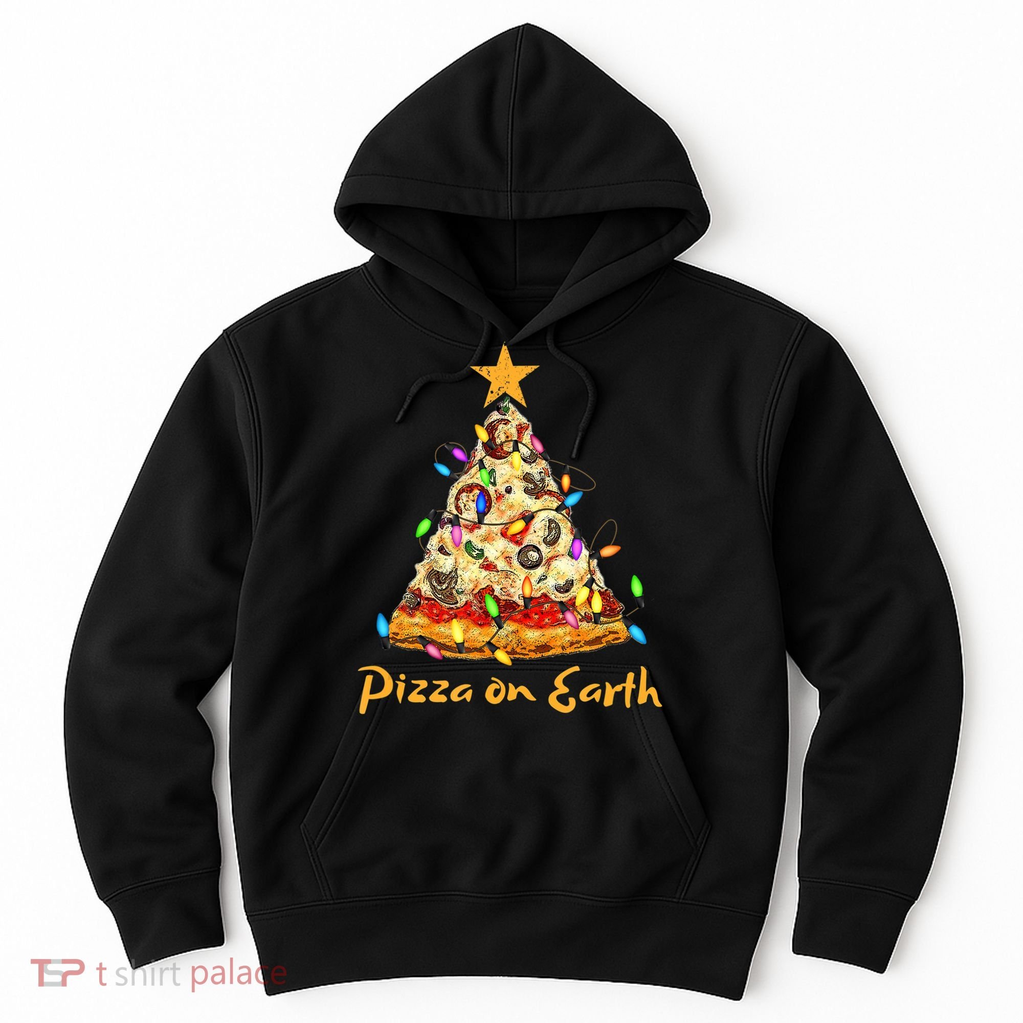 Funny Pizza On Earth Slice Christmas Tree With Lights Gift Hoodie