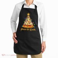 Funny Pizza On Earth Slice Christmas Tree With Lights Gift Apron thumb 2