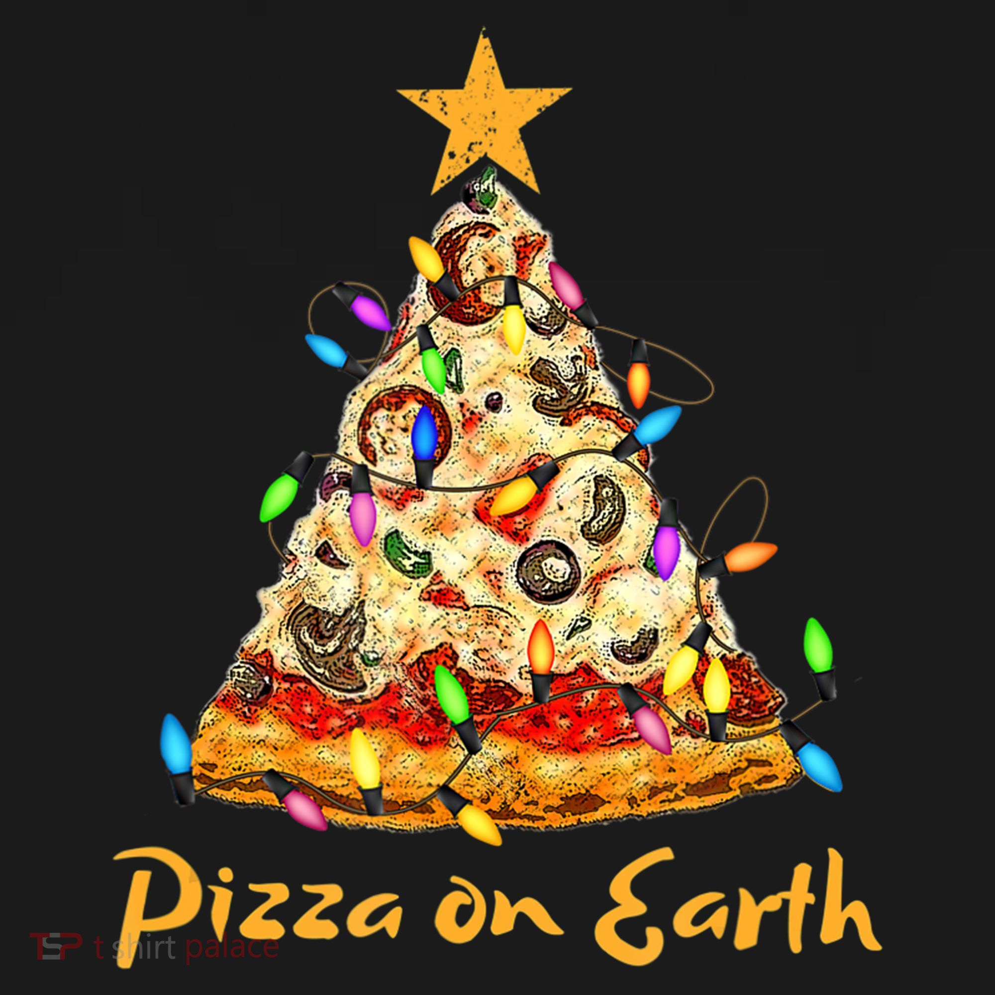 Funny Pizza On Earth Slice Christmas Tree With Lights Gift Apron