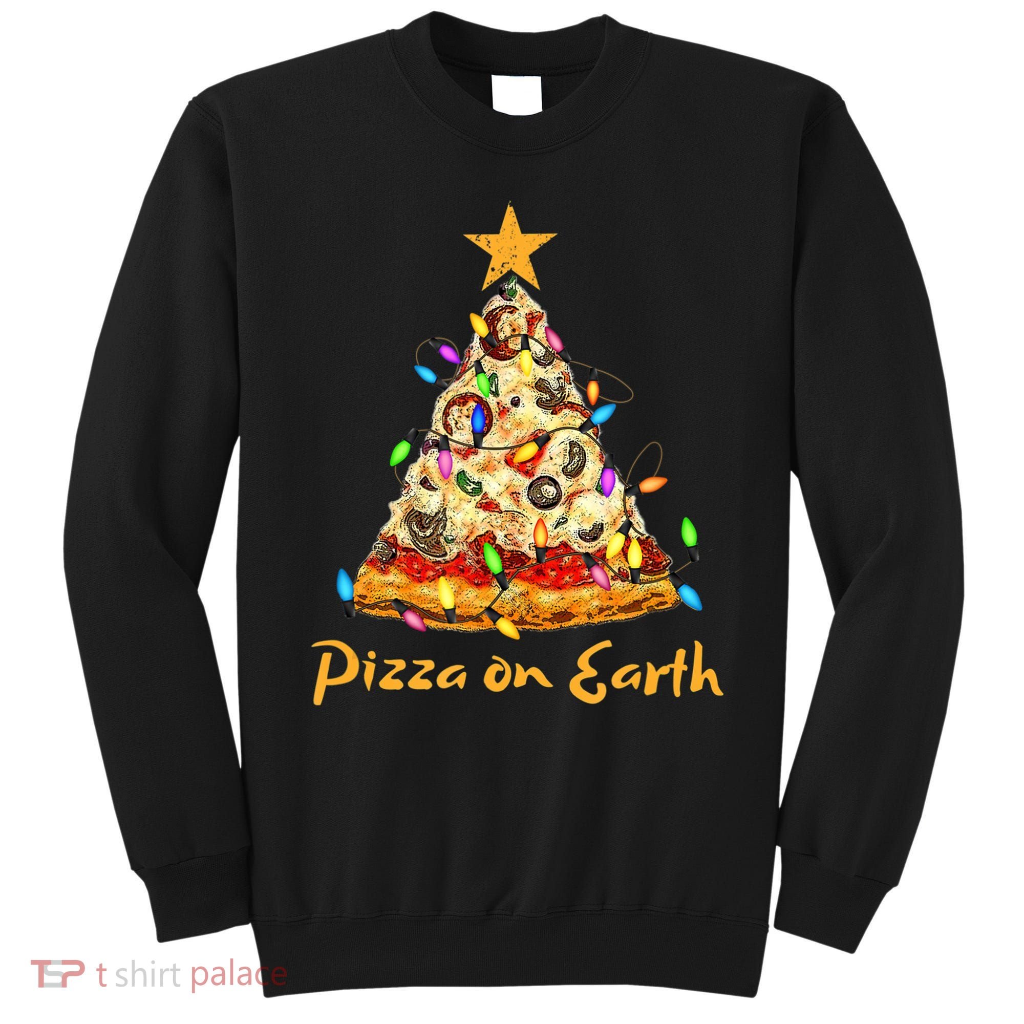 Funny Pizza On Earth Slice Christmas Tree With Lights Gift Sweatshirt