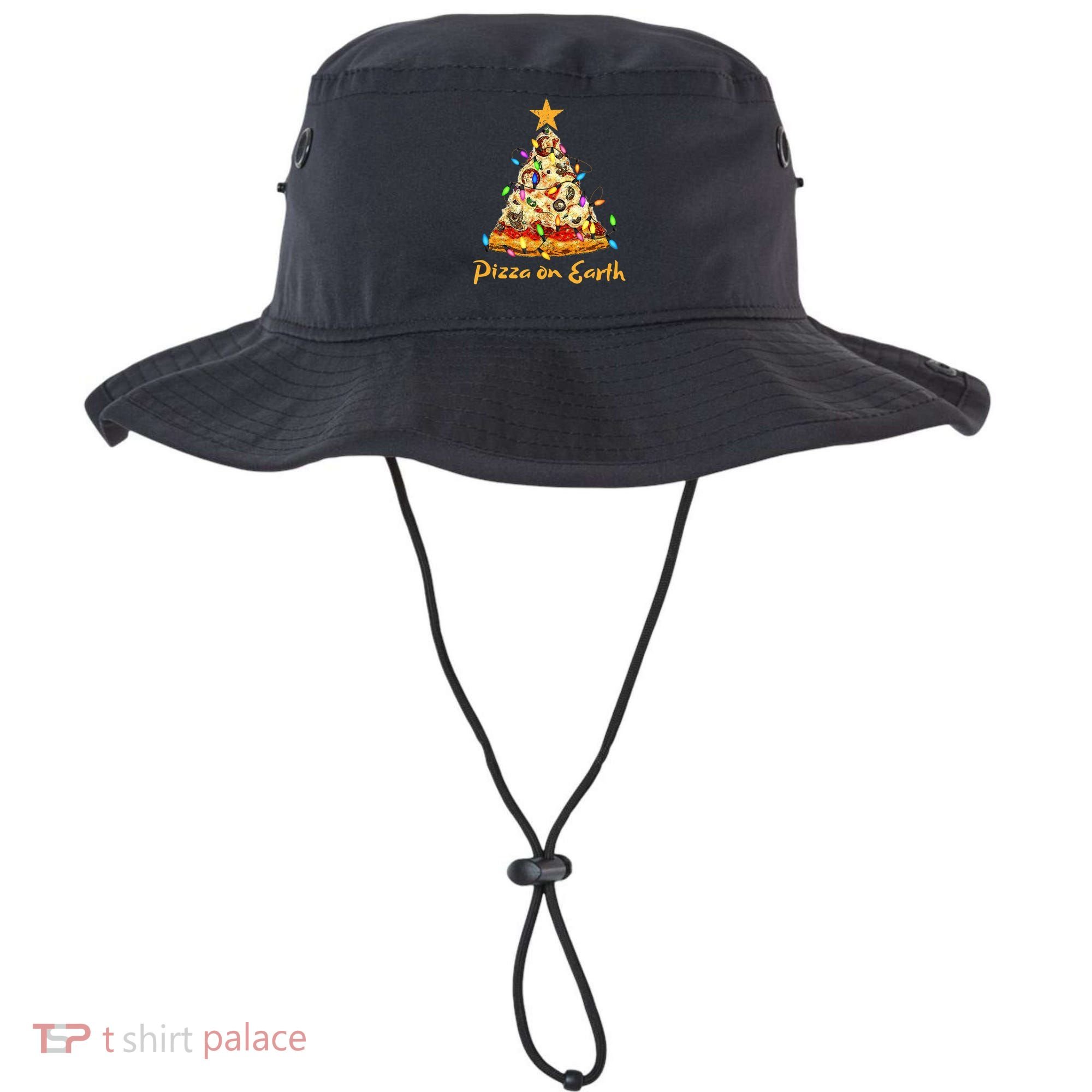 Funny Pizza On Earth Slice Christmas Tree With Lights Gift Bucket Hat