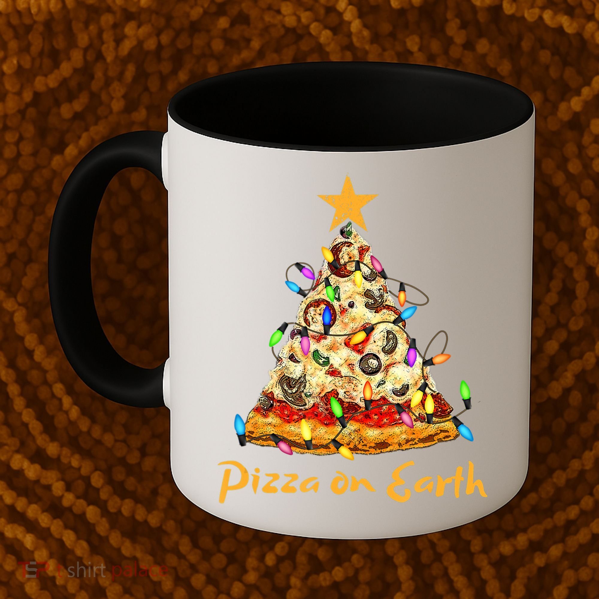 Funny Pizza On Earth Slice Christmas Tree With Lights Gift Coffee Mug