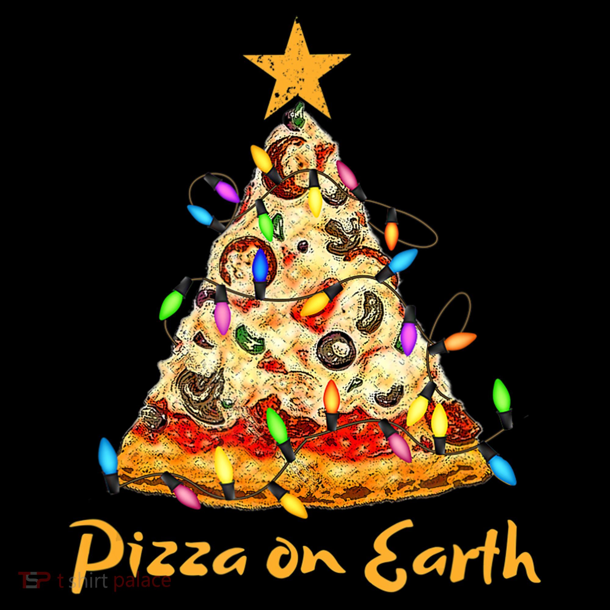 Funny Pizza On Earth Slice Christmas Tree With Lights Gift Coffee Mug