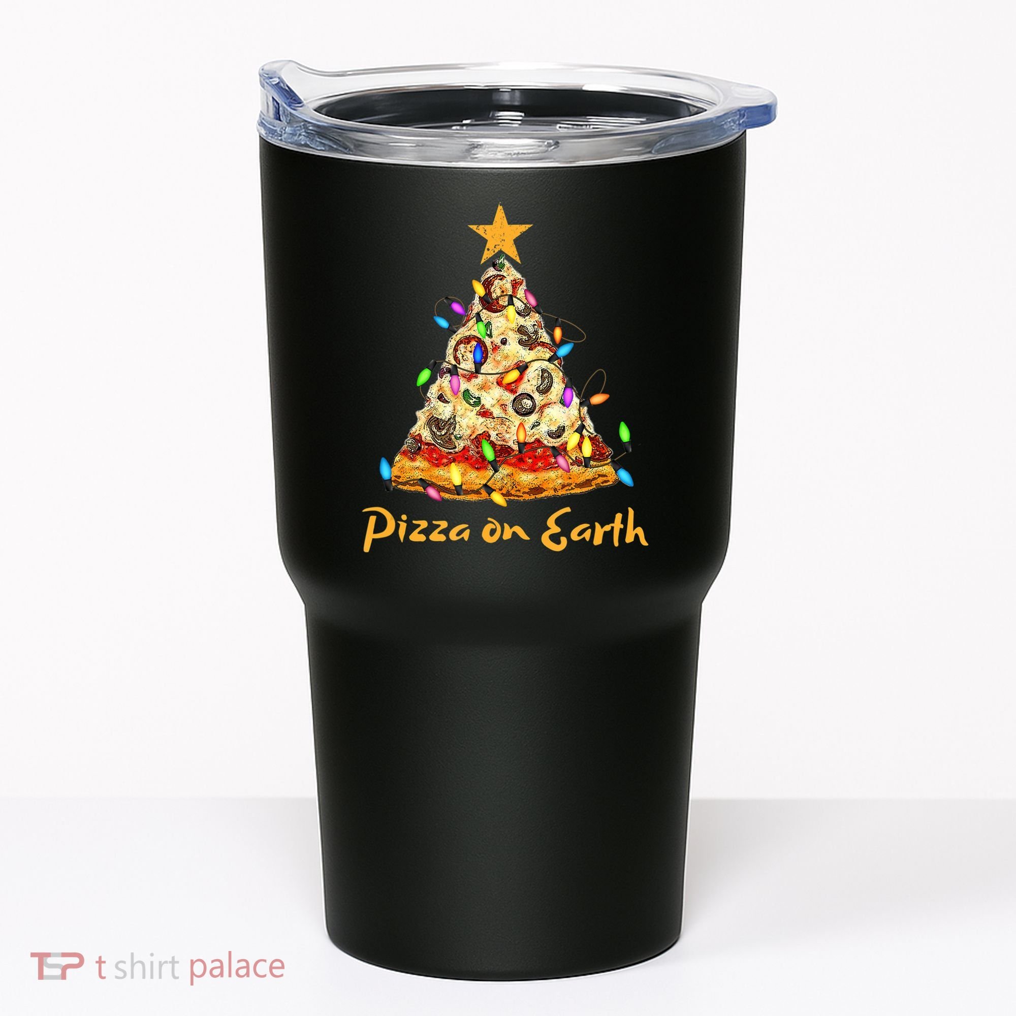 Funny Pizza On Earth Slice Christmas Tree With Lights Gift Tumbler