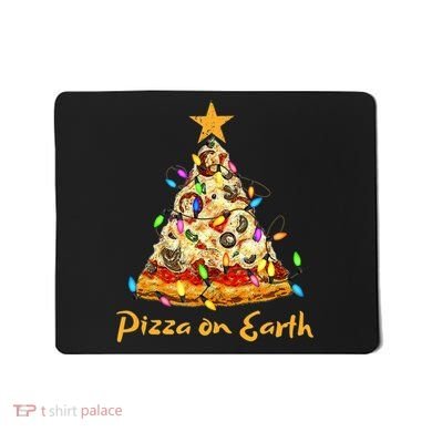 Funny Pizza On Earth Slice Christmas Tree With Lights Gift Mousepad