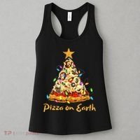 Funny Pizza On Earth Slice Christmas Tree With Lights Gift Women's Tank Top thumb 3