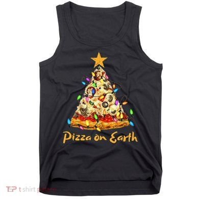 Funny Pizza On Earth Slice Christmas Tree With Lights Gift Tank Top