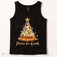 Funny Pizza On Earth Slice Christmas Tree With Lights Gift Tank Top thumb 2