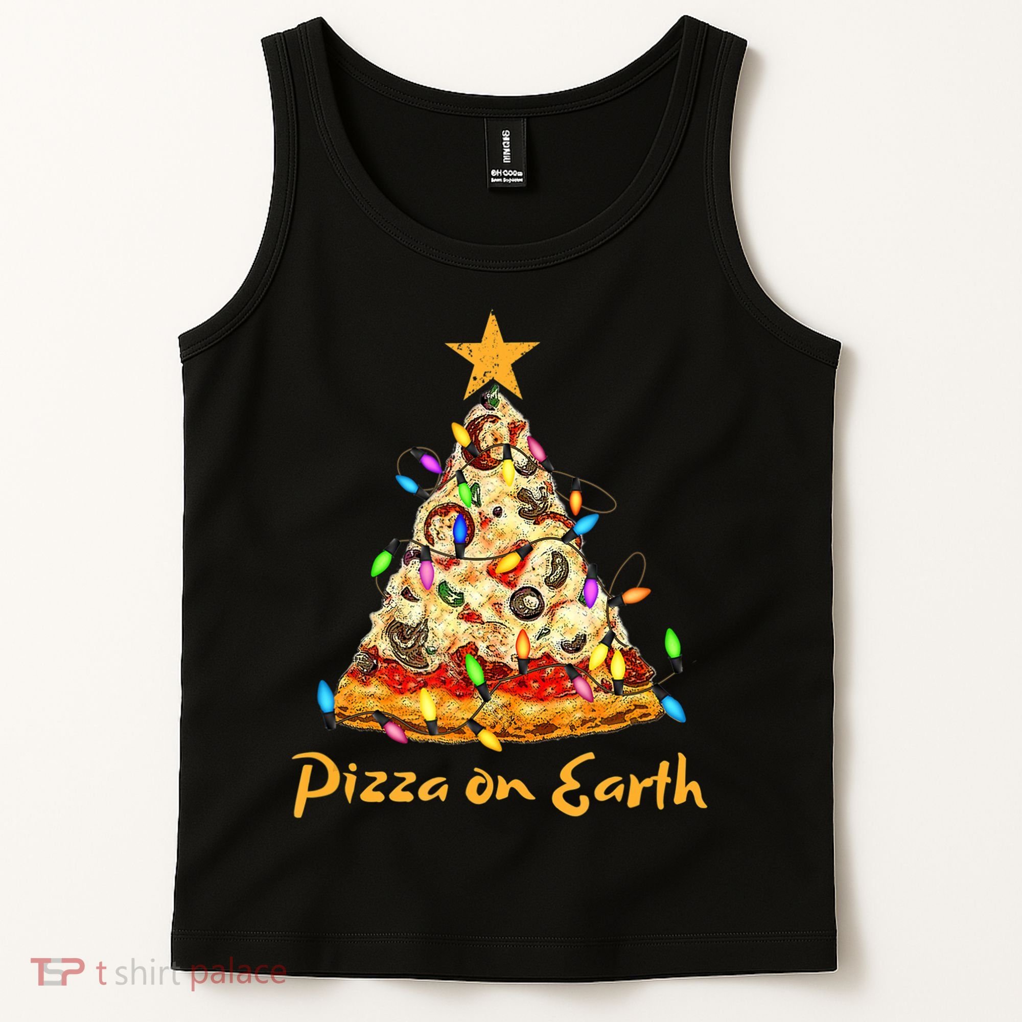 Funny Pizza On Earth Slice Christmas Tree With Lights Gift Tank Top