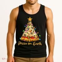Funny Pizza On Earth Slice Christmas Tree With Lights Gift Tank Top thumb 3