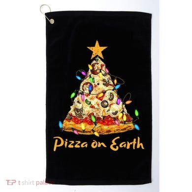 Funny Pizza On Earth Slice Christmas Tree With Lights Gift Golf Towel