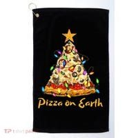 Funny Pizza On Earth Slice Christmas Tree With Lights Gift Golf Towel thumb 0