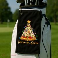 Funny Pizza On Earth Slice Christmas Tree With Lights Gift Golf Towel thumb 2
