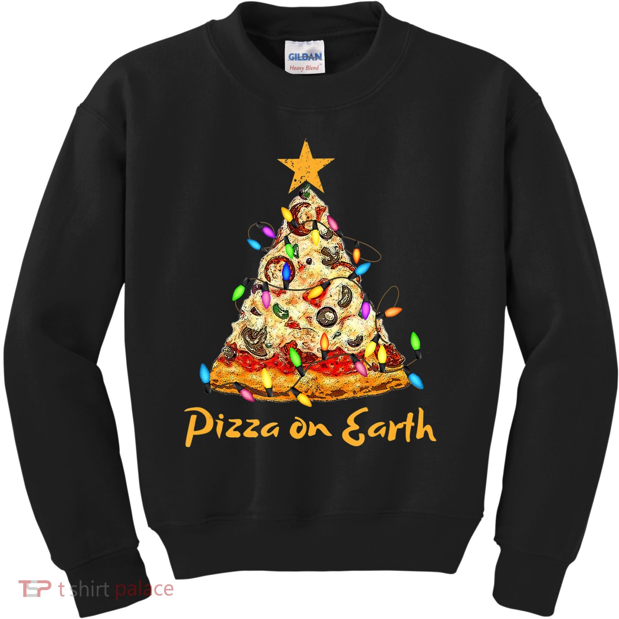 Funny Pizza On Earth Slice Christmas Tree With Lights Gift Kids Sweatshirt