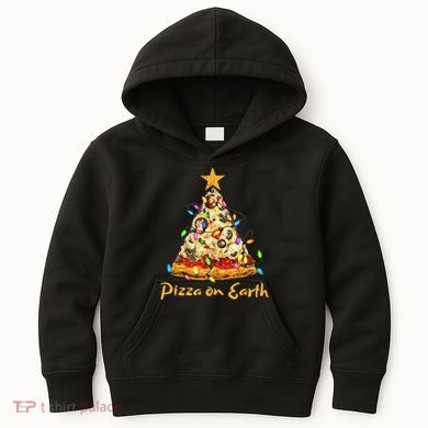 Funny Pizza On Earth Slice Christmas Tree With Lights Gift Kids Hoodie