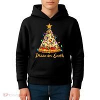 Funny Pizza On Earth Slice Christmas Tree With Lights Gift Kids Hoodie thumb 4