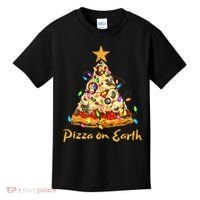 Funny Pizza On Earth Slice Christmas Tree With Lights Gift Kids T-Shirt thumb 0