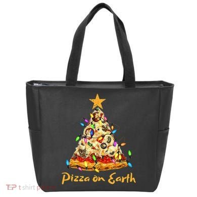 Funny Pizza On Earth Slice Christmas Tree With Lights Gift Tote Bag