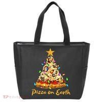 Funny Pizza On Earth Slice Christmas Tree With Lights Gift Tote Bag thumb 0