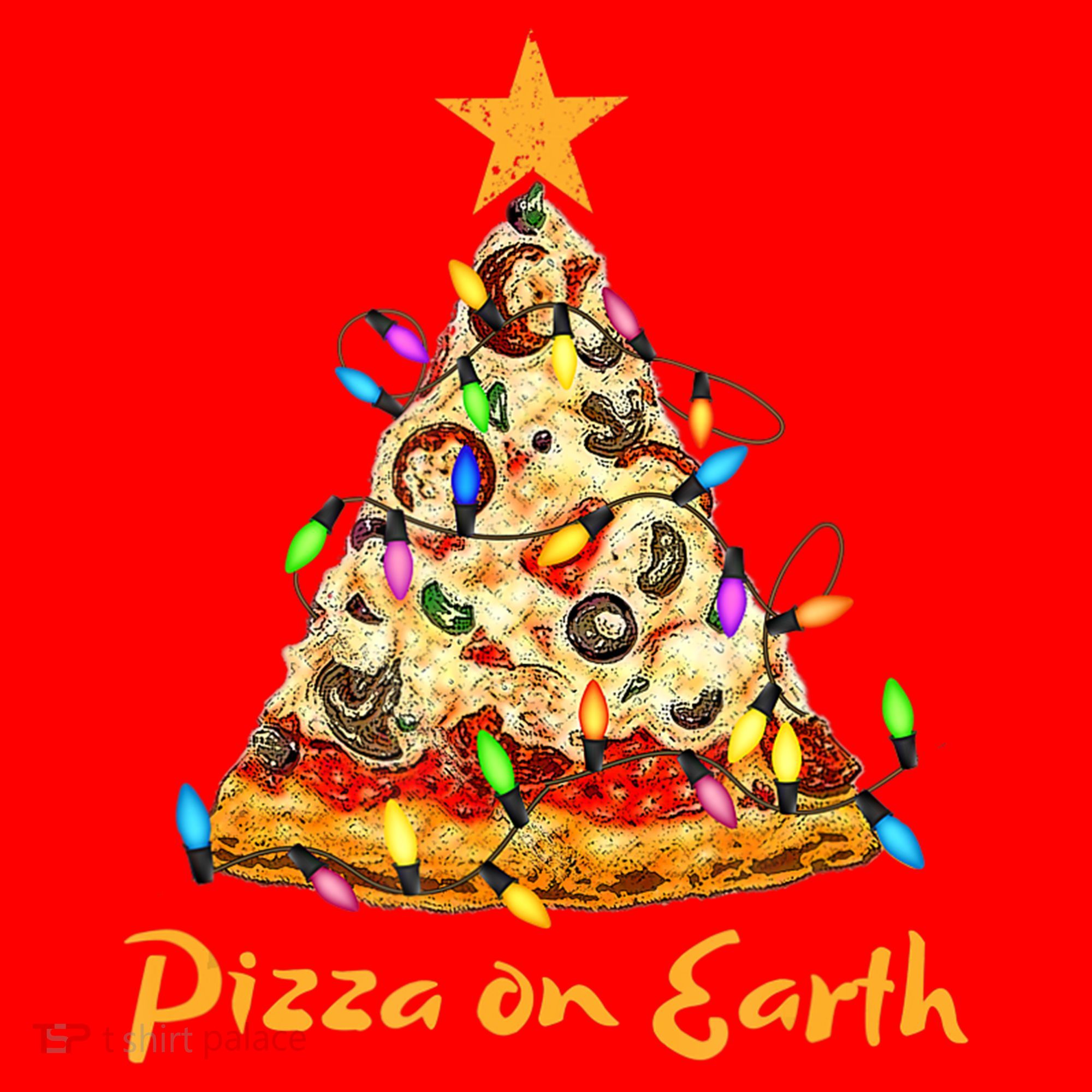 Funny Pizza On Earth Slice Christmas Tree With Lights Gift Santa Hat