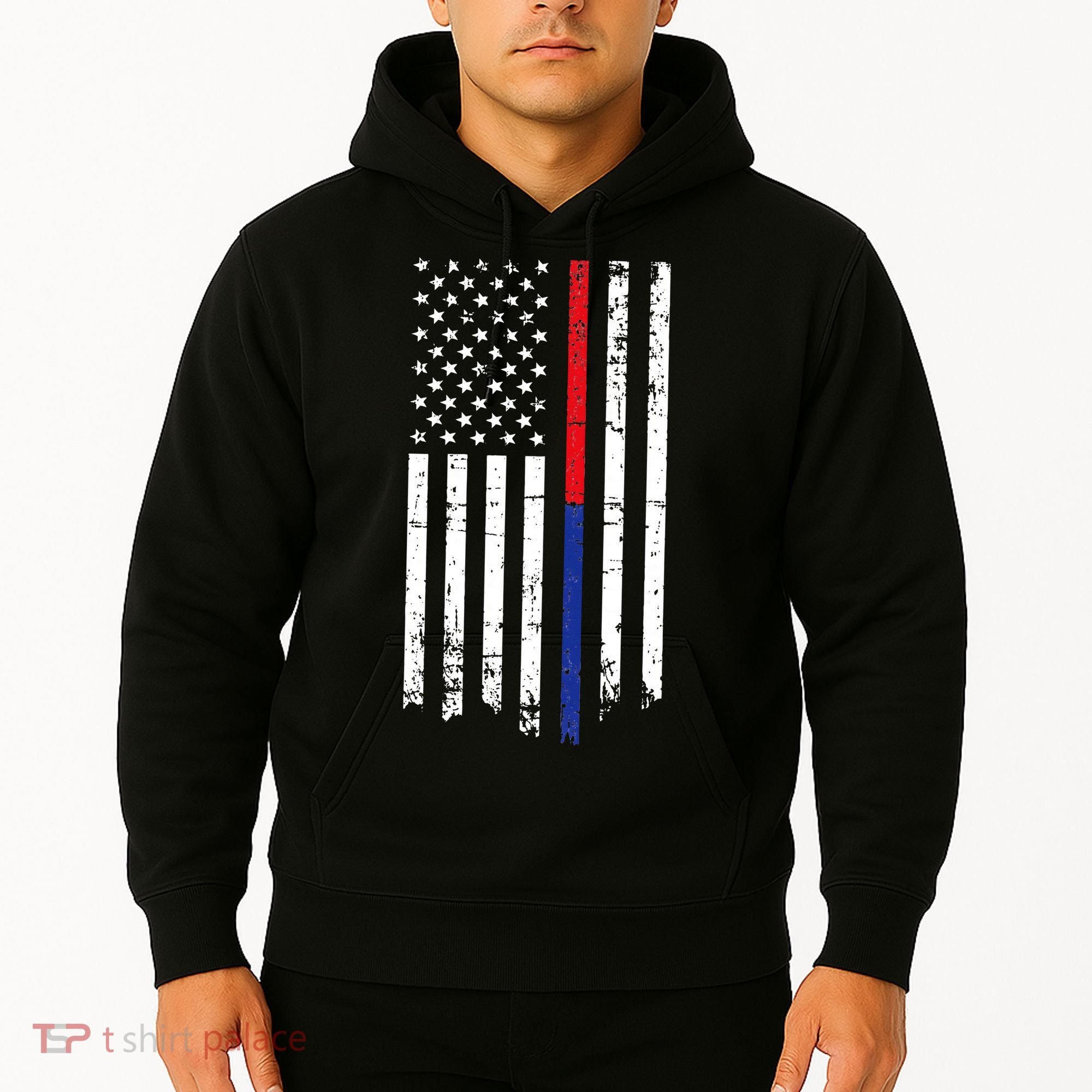 Firefighter Police Officer Red & Blue Line Flag Hoodie