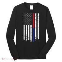Firefighter Police Officer Red & Blue Line Flag Long Sleeve Shirt thumb 0