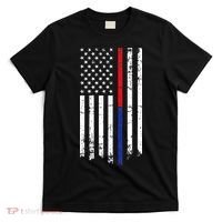 Firefighter Police Officer Red & Blue Line Flag T-Shirt thumb 0