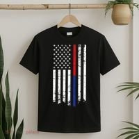 Firefighter Police Officer Red & Blue Line Flag T-Shirt thumb 2